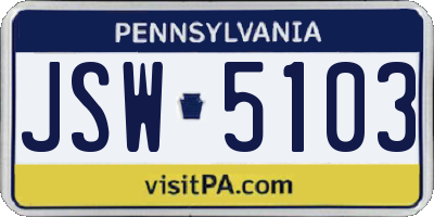 PA license plate JSW5103