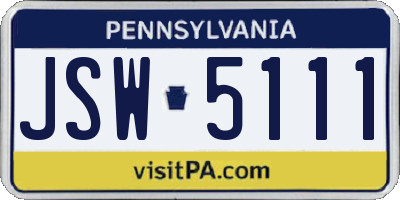 PA license plate JSW5111