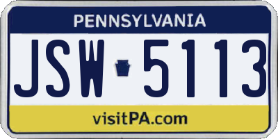 PA license plate JSW5113