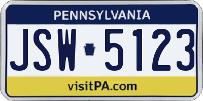 PA license plate JSW5123