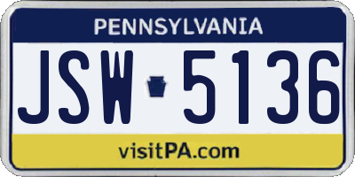 PA license plate JSW5136