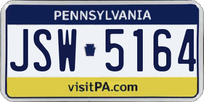 PA license plate JSW5164