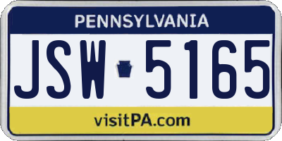 PA license plate JSW5165