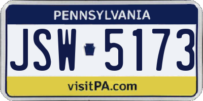 PA license plate JSW5173
