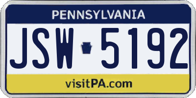 PA license plate JSW5192