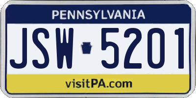 PA license plate JSW5201