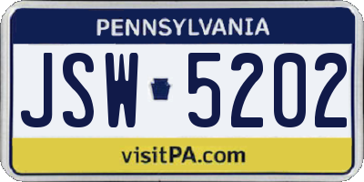 PA license plate JSW5202