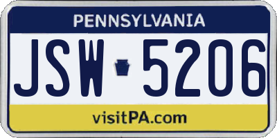 PA license plate JSW5206