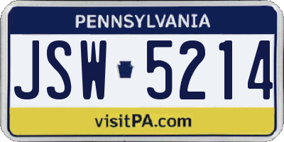 PA license plate JSW5214