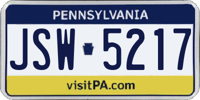 PA license plate JSW5217