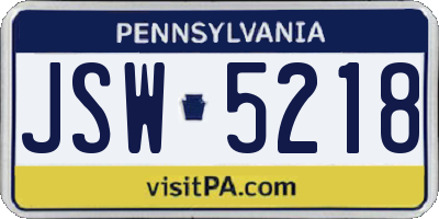 PA license plate JSW5218