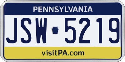 PA license plate JSW5219