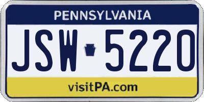 PA license plate JSW5220