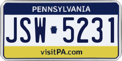 PA license plate JSW5231