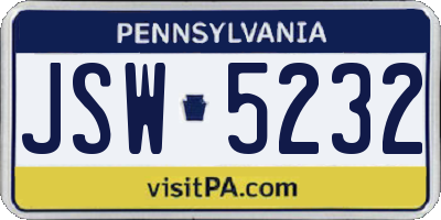 PA license plate JSW5232