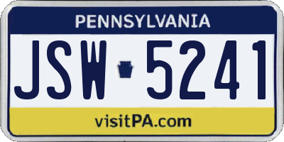 PA license plate JSW5241