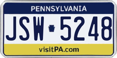 PA license plate JSW5248