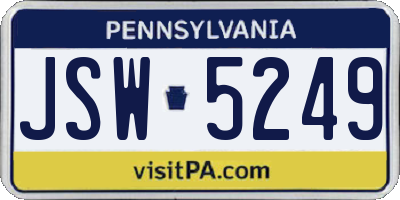 PA license plate JSW5249