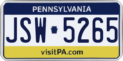 PA license plate JSW5265