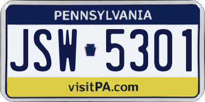 PA license plate JSW5301