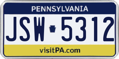 PA license plate JSW5312