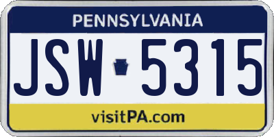 PA license plate JSW5315