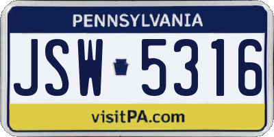 PA license plate JSW5316
