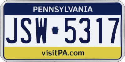 PA license plate JSW5317