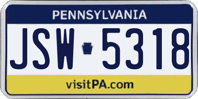 PA license plate JSW5318