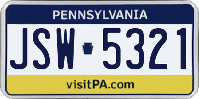PA license plate JSW5321
