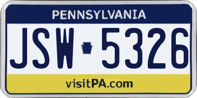 PA license plate JSW5326