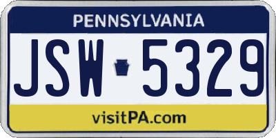 PA license plate JSW5329
