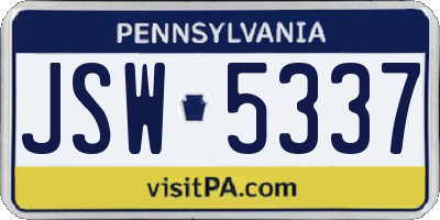 PA license plate JSW5337