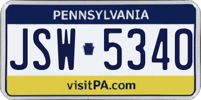 PA license plate JSW5340