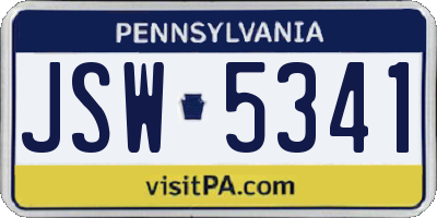 PA license plate JSW5341