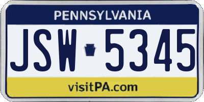 PA license plate JSW5345