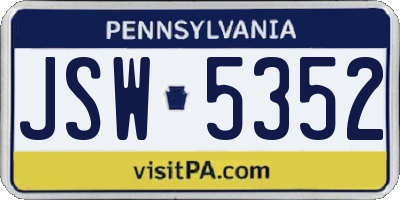 PA license plate JSW5352