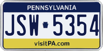 PA license plate JSW5354