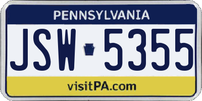 PA license plate JSW5355