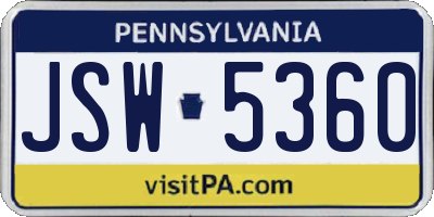 PA license plate JSW5360