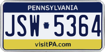 PA license plate JSW5364