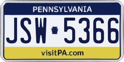 PA license plate JSW5366
