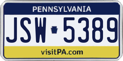 PA license plate JSW5389