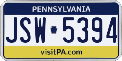 PA license plate JSW5394