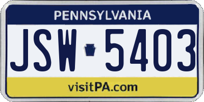 PA license plate JSW5403