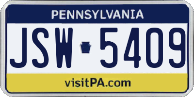 PA license plate JSW5409