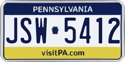 PA license plate JSW5412