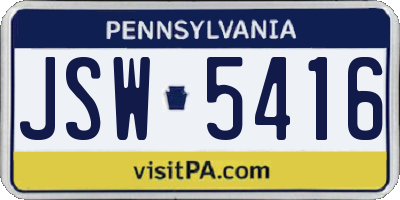 PA license plate JSW5416