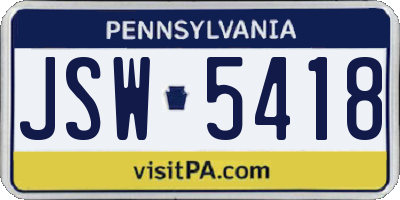 PA license plate JSW5418