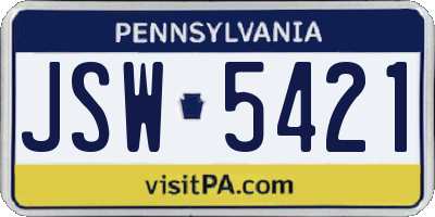 PA license plate JSW5421